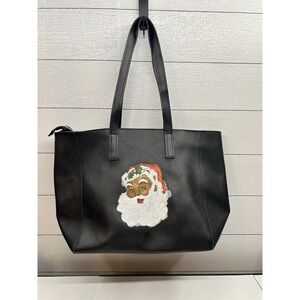 Black Over Shoulder Tote Bag‎ Holiday Santa Decoration